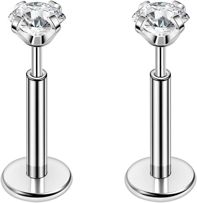 PunkTracker 16g/18g/20g Titanium Steel Threadless Flat Back Cartilage Earrings for Helix/Tragus/Conch/Daith/Earlobe - Nose Studs Lip Rings Labret Monroe Piercing Jewelry for Women Men 2PCS - Image 1